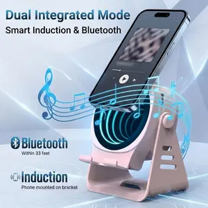 Wireless Induction Bluetooth Speaker, 5-in-1 Wireless & Bluetooth Speaker, Speaker with Mirror Phone Stand 360° Surround Sound Bluetooth Speaker
