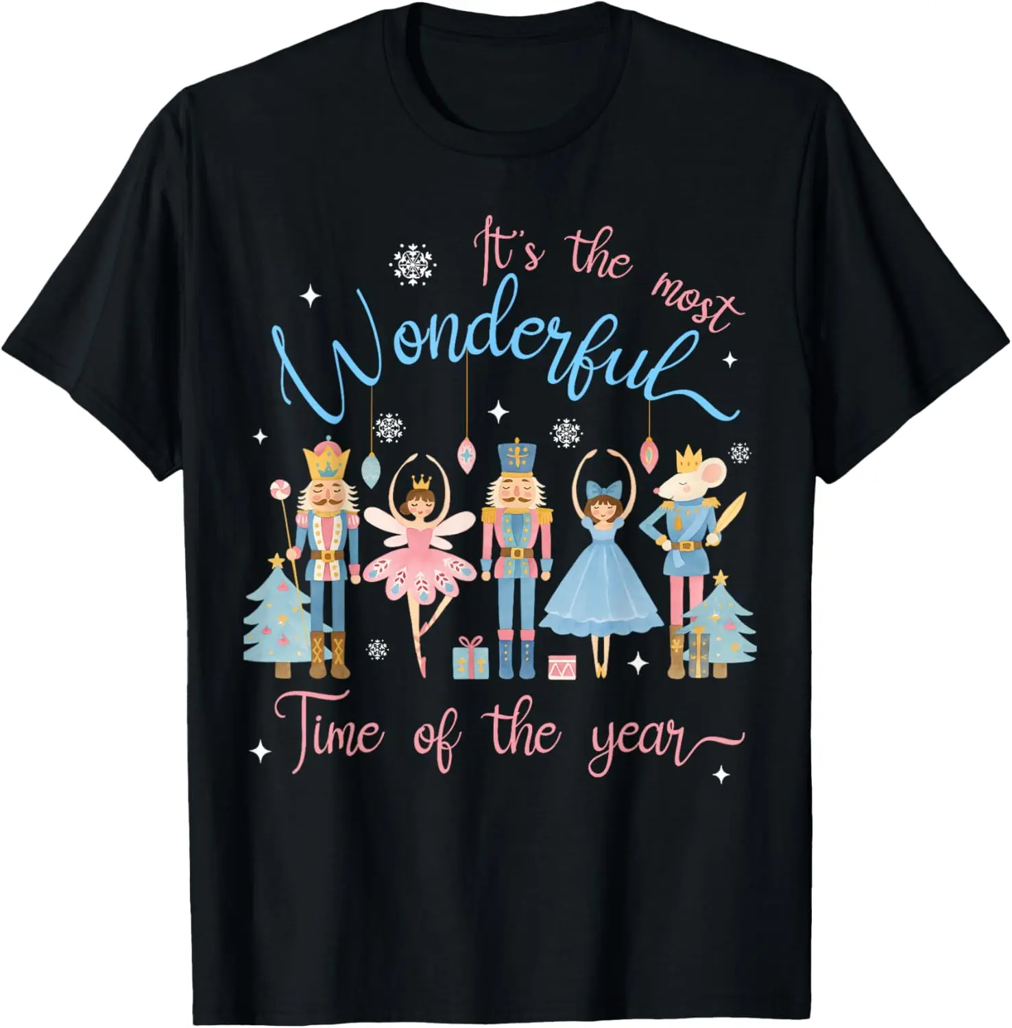 Women's 100% Cotton Vintage Loose-Fitting Short Sleeve Round Neck Graphic Tshirt - Nutcracker Ballet Design, "It's The Most Wonderful Time of The Year" Print, Large Size, Wide Range of Sizes, Machine Washable, All Seasons Holiday Everyday Wear