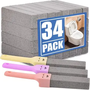 34 Pack Pumice Stone Scouring Sticks with 3 Universal Handles, Grey Pumice Stone for Cleaning Toilets, Bathrooms