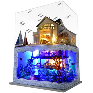 Spilay Dollhouse Miniature with Furniture,DIY Kit Mini Modern Villa Model with Music Box,1:24 Scale Creative Doll House Best Christmas Birthday Gift for Lovers Boys and Girls