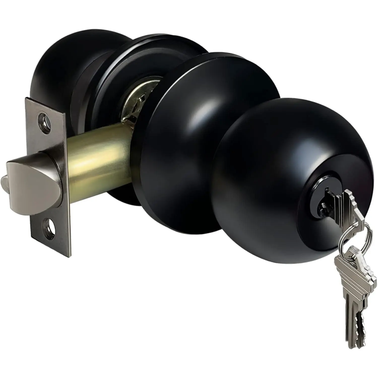 Keyed Entry Door Knob, Entrance Door Lock, Standard Ball, All Metal, Matte Black,