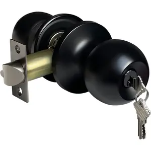 Keyed Entry Door Knob, Entrance Door Lock, Standard Ball, All Metal, Matte Black