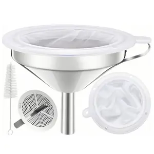 Funnel for Filling Bottles, 5 Inch Food Grade Stainless Steel Kitchen Funnel with 200 Mesh Filter Strainer for Fryer Oil Grease Juice Milk Coffee