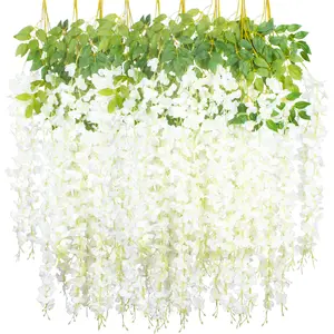 12pcs Wisteria Hanging Flowers,Fake Hanging Flowers,Wisteria artificiales Garland for Home Wedding Arch Floral Party Garden Ceremony Outdoor Decor,3.6 feet Long(White,Pink,Purple)