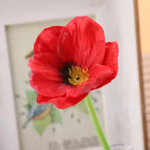 Red Artificial Poppy Silk Fake Flowers 13" for Mother's Day Easter Memorial Day Veterans Day Home Kitchen Wedding Thanksgiving Decorations New Year Spring