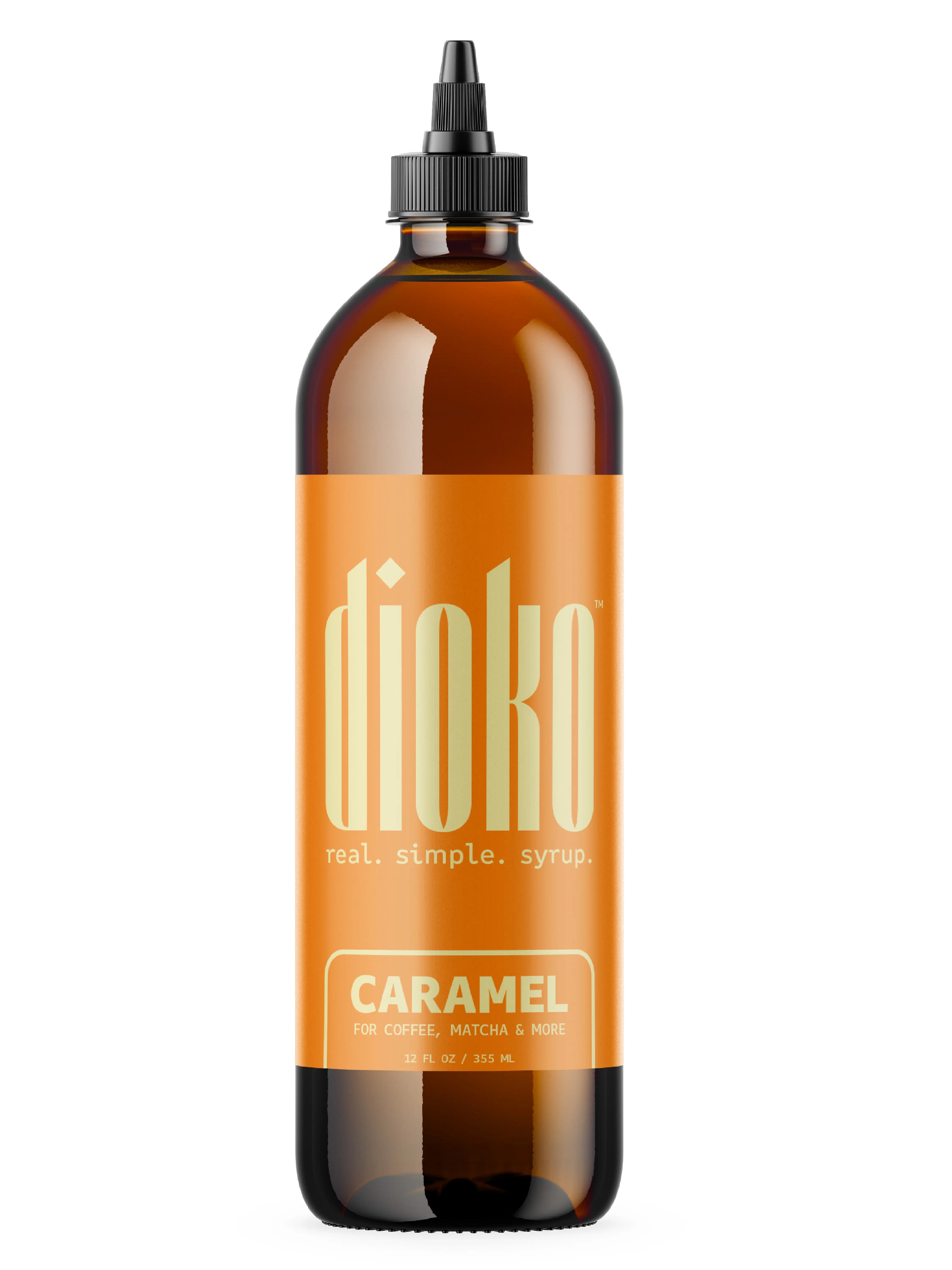 Dioko Caramel Simple Syrup, 12 fl. oz Premium Coffee & Dessert Syrup with Easy Pour Spout | No Artificial Dyes or Colors | Perfect for Lattes, Iced Coffee, Cocktails, Pancakes & More