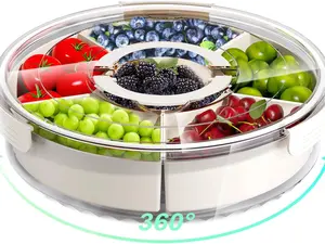 6-Compartment Multi-Purpose Snack Tray with Transparent Cover, Removable Food Organizer Containers for Home Party, Picnic, Kitchen Prep (Fruit, Candy, Veggies)
