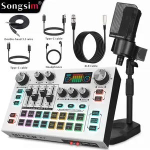 Songsim-X7 Audio Mixer & Mic Bundle Features 4-band EQ, Bluetooth accompaniment, 12 preset + 4 custom sound effects. Plug-and-play with multi-interface compatibility. Perfect for gaming, singing, live streaming, podcasting, and studio use.