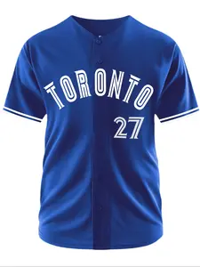 Men's Blue Vintage Embroidered Baseball Stylish Jersey, Sporty Loose-Fit V Neck Short Sleeve Tee, Casual Training Top for All Seasons, Sportswear, Sports Clothing, Sports Tops