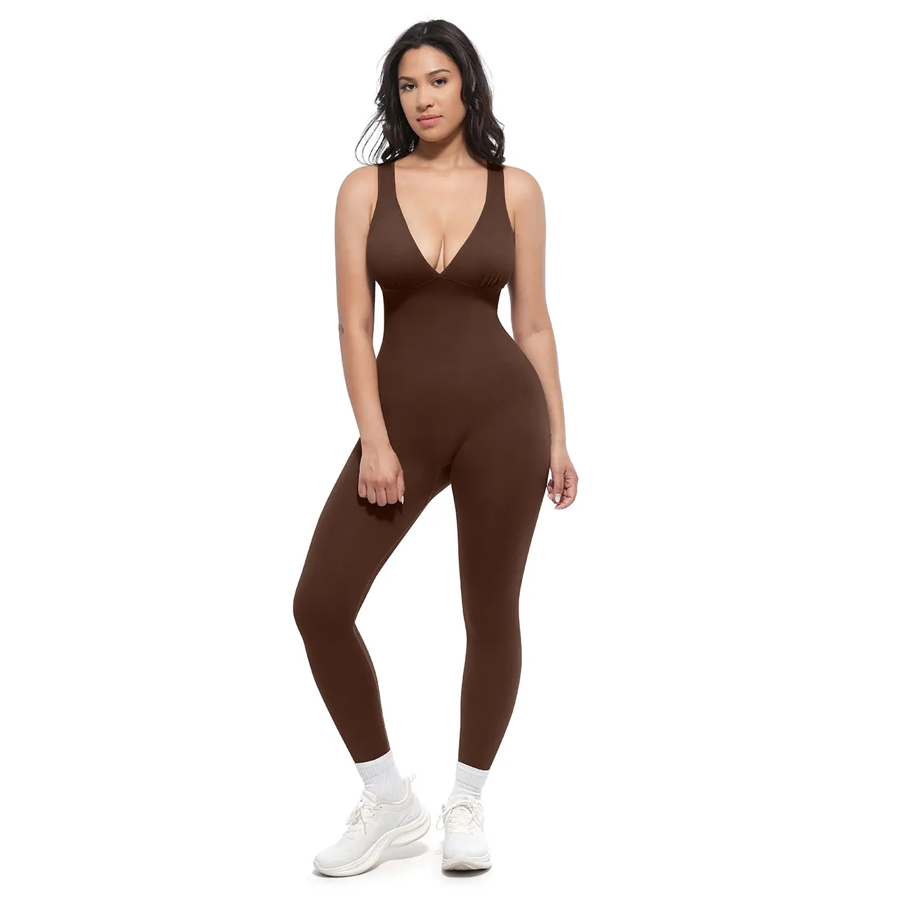 Shapellx Deep V Ribbed Fabric Shapewear Jumpsuit with Chest Support Creator