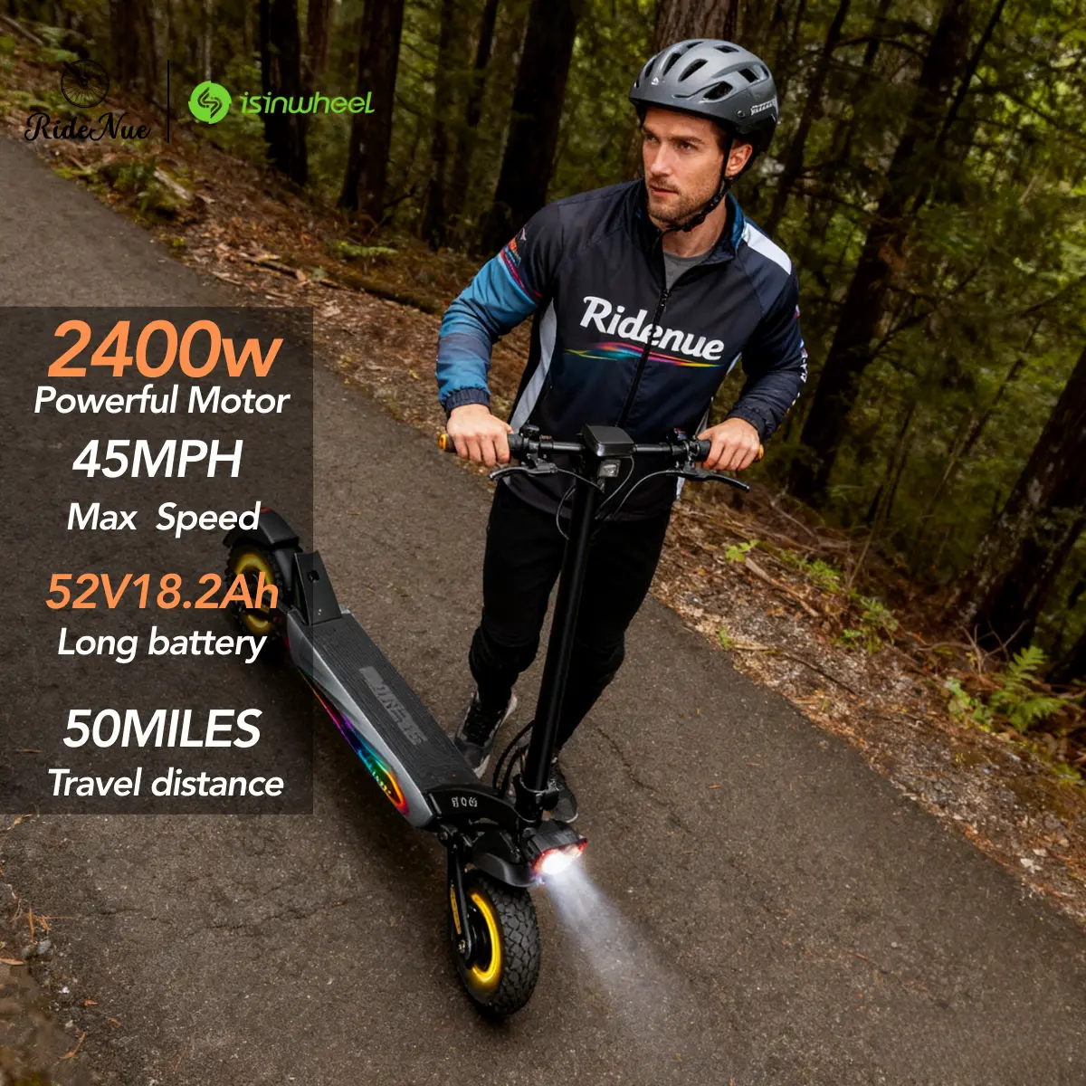 iSinwheel GT4 Heavy-Duty Foldable Off-Road Electric Scooter - 2400W Dual-Motor, 52V 18.2Ah Battery, 50-Mile Range, 45 MPH Top Speed, 12" Off-Road Tires, Hydraulic Suspension, Disc Brakes, Scooters