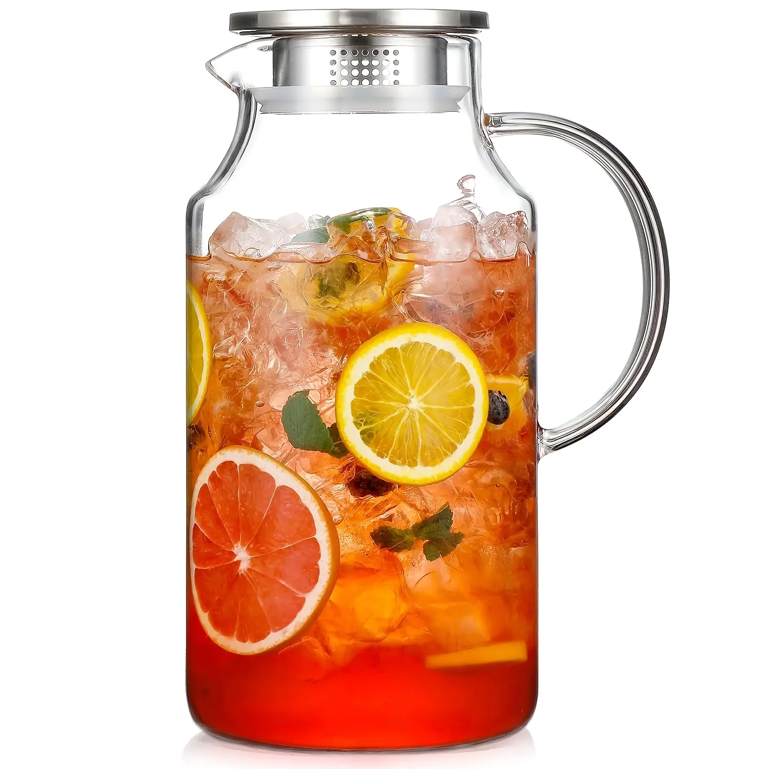 1 Gallon thickened Glass Pitcher with Lid and Spout, Borosilicate Glass Carafe for Hot/Cold Drink, Water Pitchers for Fridge, Extra Large Jug with Handle for Iced Tea, Coffee,Juice,Homemade Beverage