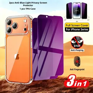 3in1[2pcs Anti-Blue Light Privacy Screen Protector+1pcs Phone Case],Compatible iPhone 17 Air/17 Pro Max/17 Pro/17/16e/16/15/14/Plus/13/12/Mini/11/X/XS/XR/XS MAX,Full Coverage,9H Hardness,Anti-Spy,Safeguarding Eyes,Anti-Glare,Easy to Install, Accessories