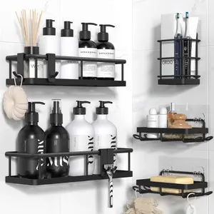 5 PACK Shower Caddy Shelves Organizer Rack, Single Pack Shower Caddy, Shelves for Shampoo Soap Bathroom Waterproof Adhesive Holder, No Drilling Wall Mounted Self, Matte Gold