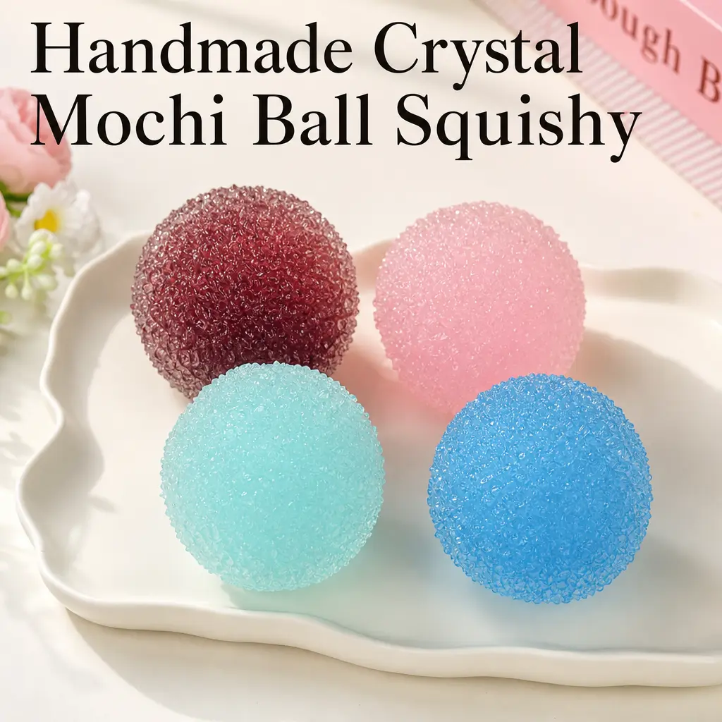 Handmade Crystal Mochi Ball Squishies Crunchy Stress Ball - Icy crunch & Slush feel, Zero Rebound, Sensory Stress-Relief Gift for Adults & Kids ADHD Fidgets