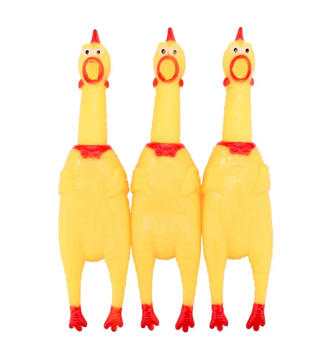 Screaming Chicken Dog Toys,Yellow Rubber Squaking Chicken Toy Novelty and Durable Rubber Chicken for Dogs, 15" Rubber Chickens Value 3 Pack