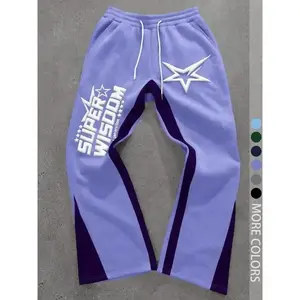 Unisex Streetwear Letter & Star Print Pants, Casual Fitted Long Trousers for Fall Winter, Y2K Style Hip Hop Fashion Gift for Men