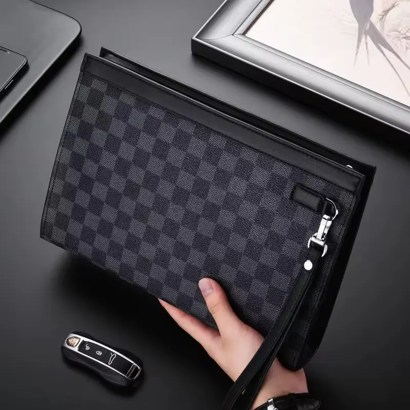 Checkered Wristlet Wallet Zip Clutch Pouch with Strap Organizer for Everyday Use