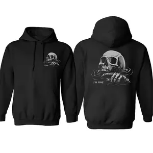 [Made In USA] Men Drowning Skull Hoodie, Im Fine Pullover, Dark Humor Hoodie, Casual Edgy Streetwear Shirt, Sarcastic Gothic Gift For Him