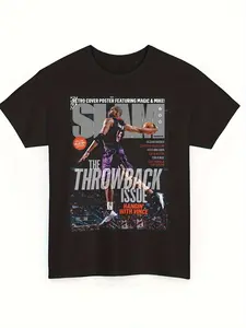 Men's Short-Sleeve Slam Dunk Magazine Retro 90s Thunder Pattern T-Shirt - Machine Washable, Unisex, Crew Neck, Short-Sleeve, Retro Basketball Design, Holiday Gift, Apparel for Men and Women, Teenagers, Sports Fans, 90s Retro Men's Wear, Outfit