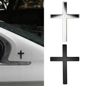 Christian Cross Sticker 2pcs Chrome Finish Universal Fit for Car Motorcycle SUV Durable Weather Resistant Easy Apply Symbol of Faith