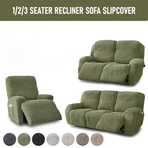 Jacquard Sofa Cover Elastic Recliner Slipcover with Side Pockets Soft Furniture Protector for Living Room Bedroom Home Décor Pet Protection
