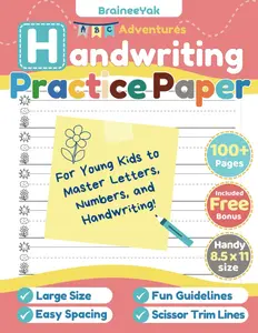 Handwriting Practice Paper for Young Kids to Master Letters, Numbers and Writing: Lined Practice Pages for Preschool, Pre-K, Kindergarten