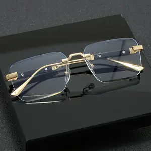 Vintage Style Men's Non-Prescription Rimless Glasses with Rhinestone Decoration - Copper Alloy Frame, PC Decorative Lenses, Lightweight and Durable, Suitable for Reading and Daily Use, Everyday Glasses, Elegant Glasses, Polycarbonate Lenses