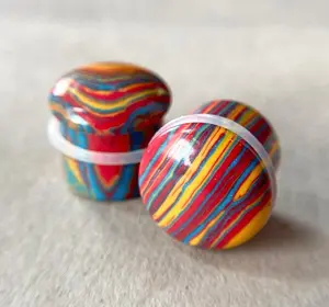 PAIR Primary Colors Tie Dye Malachite Single Flare Stone Plugs Tye Dyed Gauges