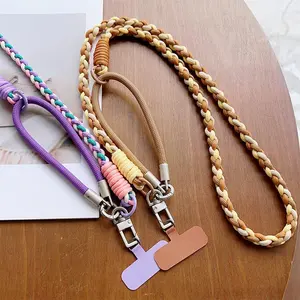 Creative Solid Color Four-Strand Braided Long And Short Rope Adjustable Neck And Crossbody Phone Lanyard Short Phone Case Strap