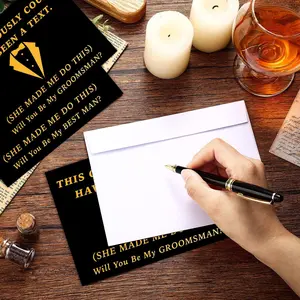 Wedding Proposal Card Set, Fun Marriage Invitation Cards, Background Gold Foil Design, Perfect for Bridesmaids & Groomsmen