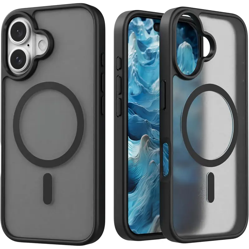 Magnetic Wireless Snap-On Cellphone Case for iPhone (17 Pro Max,16,15,14,13,12 Pro Max Plus) - Slim, Lightweight, Translucent Matte Transparent, Shockproof, Anti-Fingerprint Sturdy Cover for Men - Black Smartphone Handheld Devices Protection Accessory
