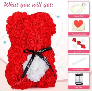 Rose Bear with Box -Artificial Flowers Rose Teddy Bear- The Rose Bear-Valentine's Day Gifts for Her-Gifts for Mom, Wife or Kids-Birthday Gifts& Wedding Decorations-Red