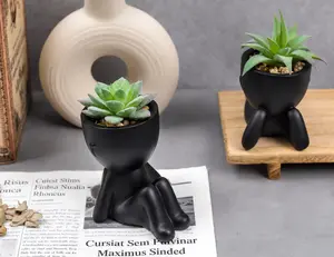 2 Piece Artificial Succulent Planter Set Decorative Human Shape Flower Pots Faux Plants Modern Shelf Decor Mini Desktop Greenery for Home Office Bedroom Bathroom