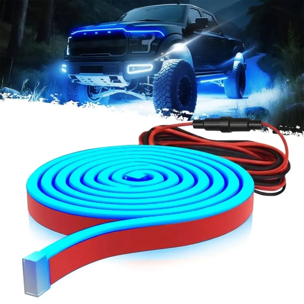 71" Dynamic LED Hood Light Strip,Waterproof Flexible Car Accessories with Startup Scan Effect & Fuse Protector ,Universal Fit for Cars,Trucks/SUVs, Cool White Exterior Lighting Gift for Men