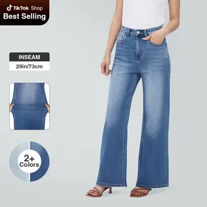 Camila BlueMoment Wide Leg Jeans High-waisted Stretchy Denim No Distressing Buckle Baggy Pants Medium Blue M042701 Underwear Streetwear Lady Trouser Comfortable Denim Minimalist Tummy Control BBL