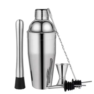 European Style Six Piece Stainless Steel Cocktail Shaker Set Perfect Home Bar Tool for Mixing Drinks and Creating Professional Bartending