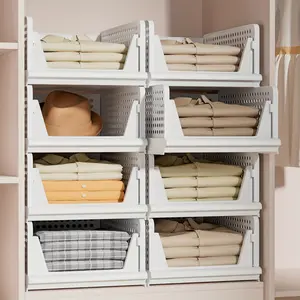 Stackable closet storage basket Multifunctional foldable closet organizer, suitable for bathroom, kitchen, laundry room and wardrobe storage Space-saving clothing storage drawer organizer, white collapsible storage cabinet