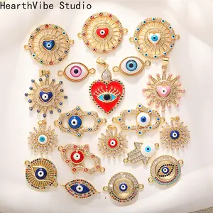 HearthVibe Studio "Evil Eye" Hand & Eye Charm Copper-Set Zircon Pendant for Bracelets & Necklaces Double-Hole DIY Jewelry Component