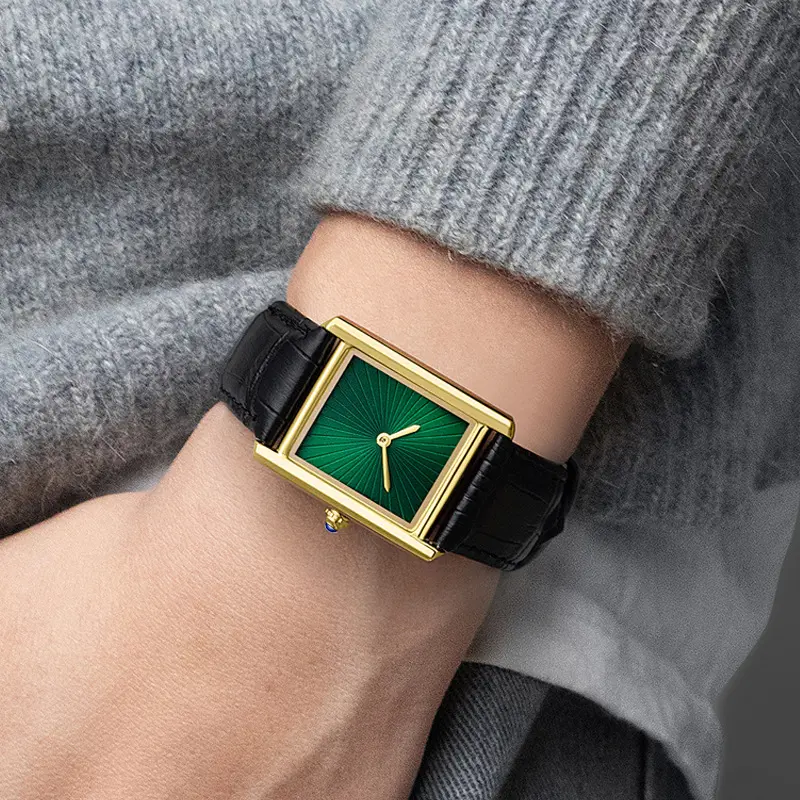Mens Casual Watch Classic And Minimalist Square Case Two Hands