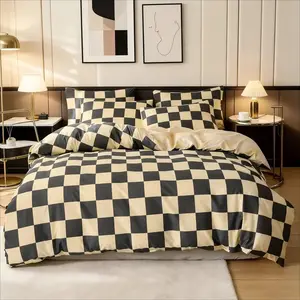 3-Piece & Chessboard Print Bedding Set with Zipper, Comfortable Sheet + 2 Pillowcases, Bedroom & Guest Room Use
