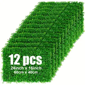 12 Pack 24x16 Inch Artificial Boxwood Hedge Panels - 32 Sq Ft Coverage, UV Resistant Privacy Screen for Indoor & Outdoor Garden, Fence, and Backyard Decor, Realistic Grass Wall Panels