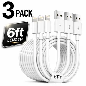 3-Pack 6FT Lightning Charging Cables Fast USB Charger Cord for iPhone 6/7/8/X/11/12/13/14 iPad & AirPods