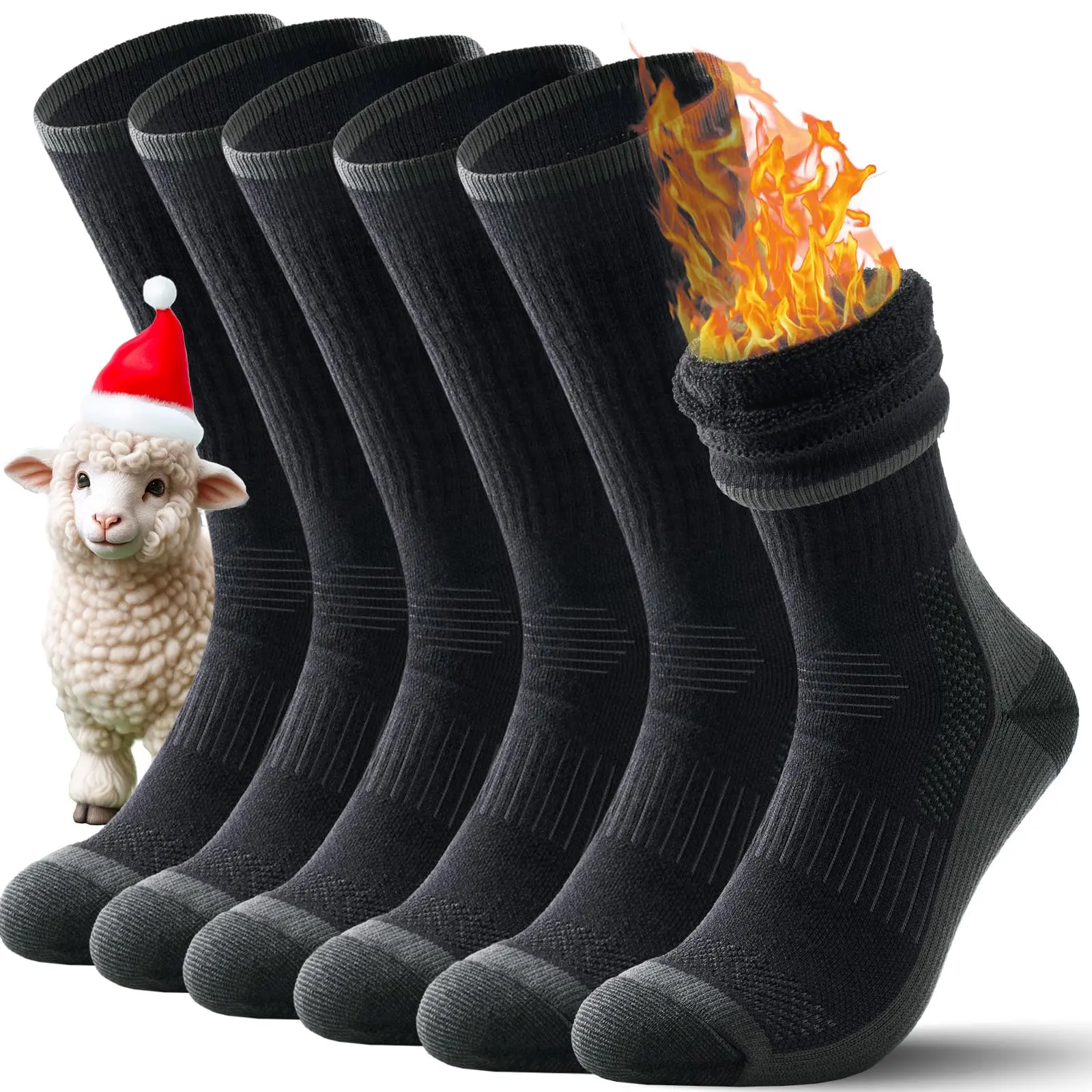 CLATOFO Thermal Boot Socks for Adults, 3 Pairs Unisex Plain Merino Wool, Thick Cushioned and Moisture Resistant for Hiking & Biking, Outdoor Sports, Thermal Socks, Machine Washable, Walking, Large, Long Thermal Socks