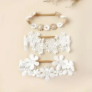 3 White Embroidered Baby Headbands, Deli