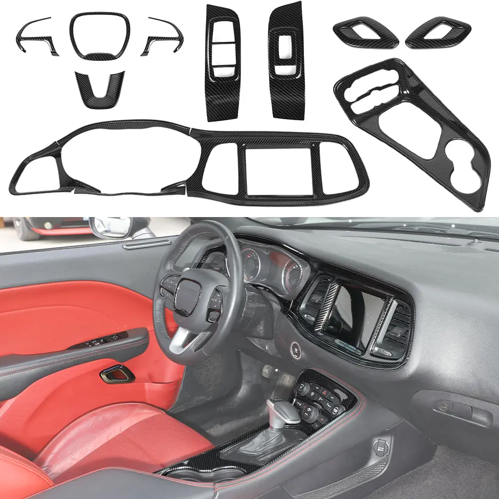 13-Piece Carbon Fiber Custom Car Console Covers, Interior Center Console Trim Cover Kit, Car Interior Accessories for Dodge Challenger 2015+, Car Interior Decorative