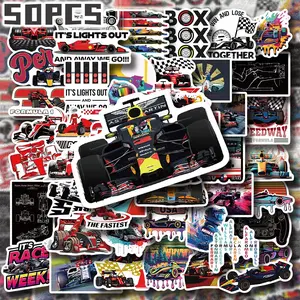 50PCS Formula Racing Stickers Pack, Sticker Set, F1 Style Speed Car Motorsport Illustration Vinyl Stickers for Scrapbooking, Journal, Planner, Album, Laptop, Water Bottle, Phone Case, DIY Craft Decoration