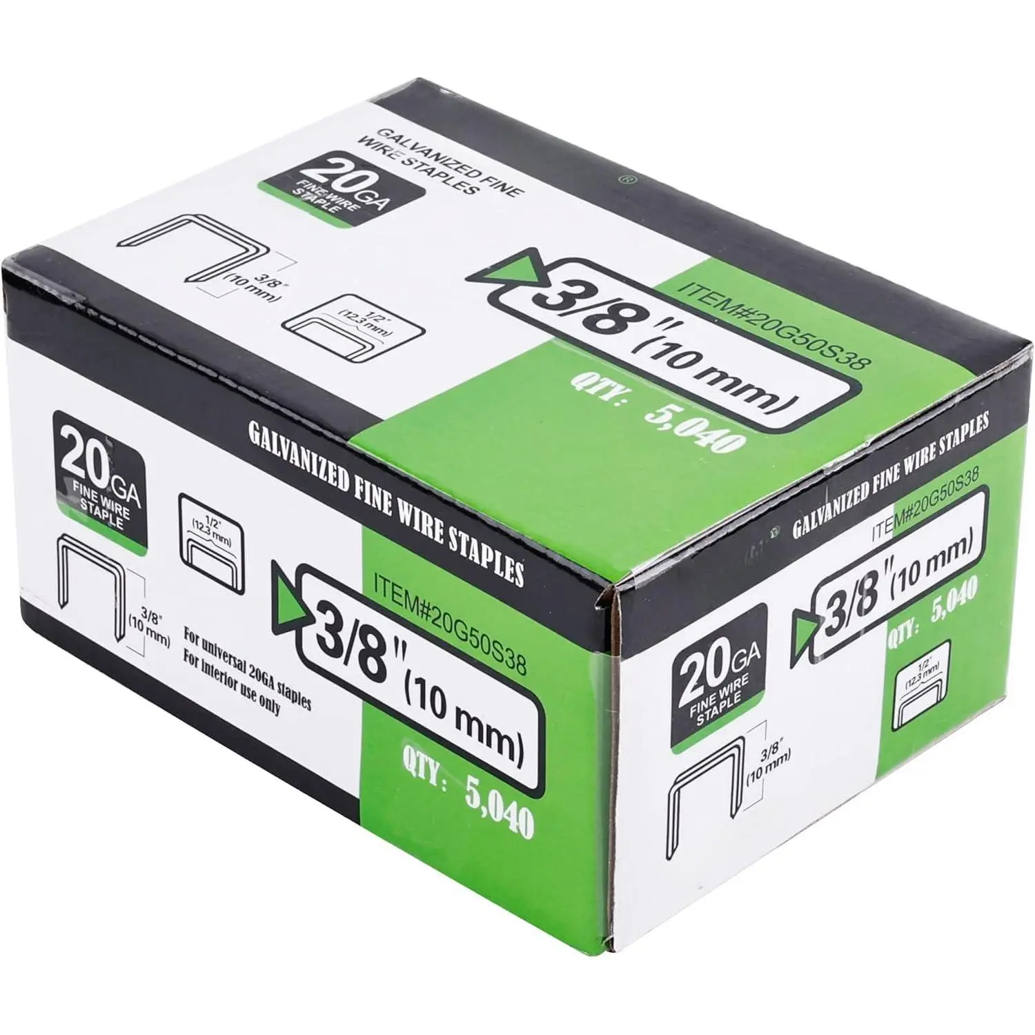 20 Gauge 1/2-Inch (12.3mm) Crown 3/8-Inch Length Upholstery Staples for Staple Gun  Fine Wire Galvanized Carpet Work Box Cable Shed (5 000 Pieces)