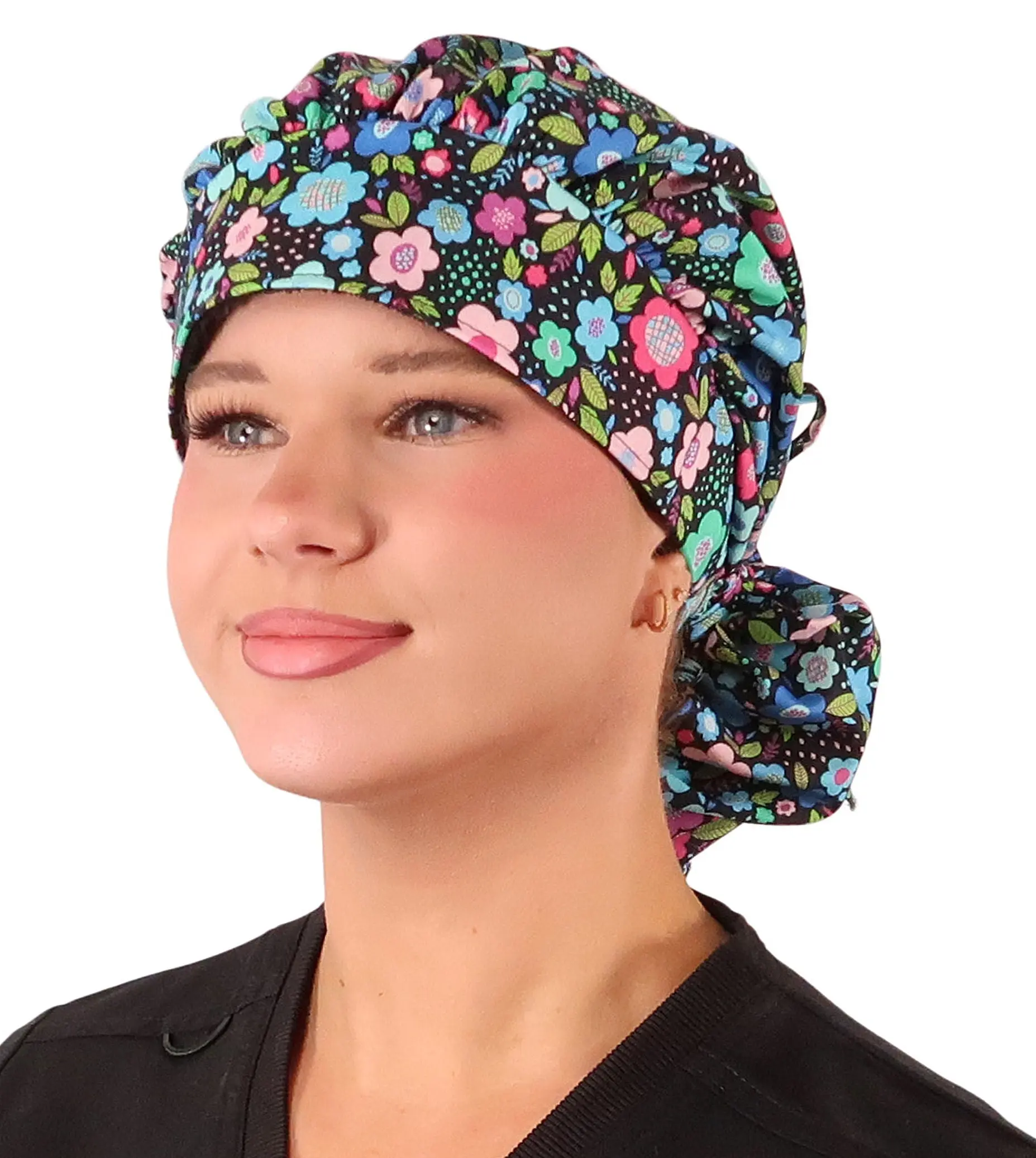 Banded Bouffant Ponytail Scrub Cap - Precious Posies