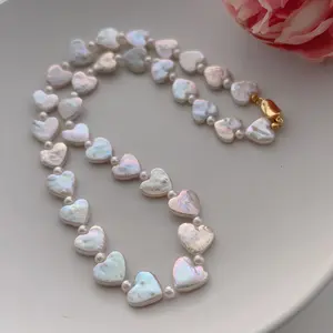 Piswency Heart Baroque Pearl Necklace, Real Freshwater Pearls Jewelry, 18K Gold Plated 925 Sterling Silver Necklace, Mother's Day Gift